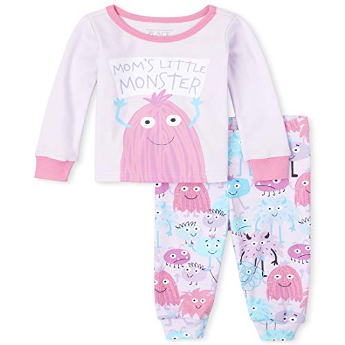 Girls' Baby and Toddler Monster Snug Fit Cotton Pajamas, Light Grape Mist, 0-3 Months