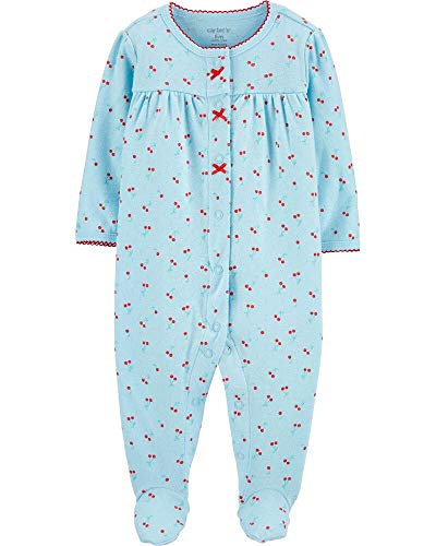 Baby Girls' Snap Up Cotton Sleep & Play, Blue Cherry,