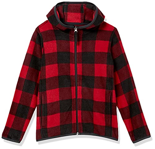 Boys' Polar Fleece Full-Zip Hooded Jacket, Red, Buffalo Check, Small