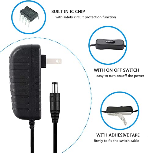 12V 1A Power Supply with Switch for DC 12 Volt LED Strip Lights, Under Cabinet Light, CCTV Security Camera,1000mA 12W Max, Pack of 2