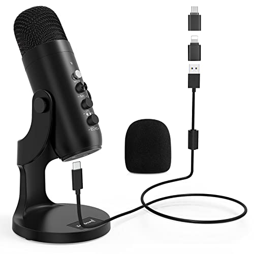 USB condenser microphone with headphone output and volume control
