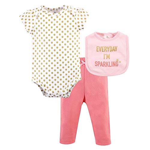Unisex Baby Bodysuit, Pant and Bib, Sparkling, 0-3 Months