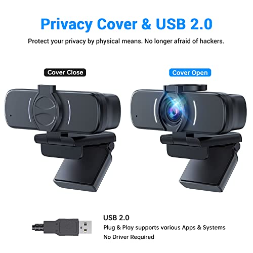 Webcam, Webcam with Microphone, 2022 New Version USB Webcams with 3D Denoising and Automatic Gain, Plug & Play 1080p Webcams for Video Calling, Online Classes &Video Conference