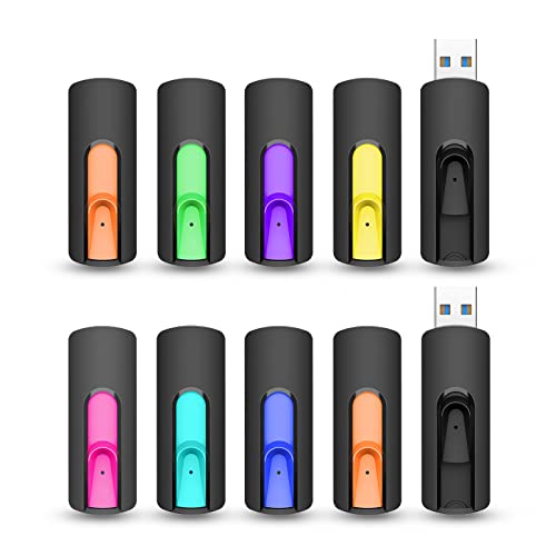 10 Pack 64GB USB 3.0 Flash Drives Retractable Thumb Drives Bulk USB 3.0 Jump Drive Memory Sticks, Portable Pen Drives for Data Storage, File Sharing ( 10 Pack, Mixed Color)