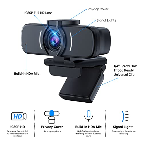 Webcam, Webcam with Microphone, 2022 New Version USB Webcams with 3D Denoising and Automatic Gain, Plug & Play 1080p Webcams for Video Calling, Online Classes &Video Conference