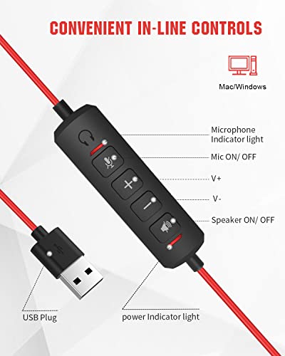 HW03 USB Headphone/ 3.5mm Computer Headset with Microphone Noise Cancelling, Lightweight PC Headset Wired Headphones, Business Headset, Office Computer Headsets for Cell Phone