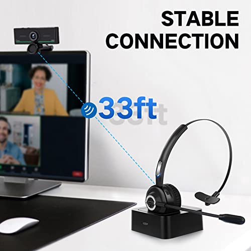 1080P Bluetooth Webcam with Bluetooth Headset, HD Webcam USB Web Camera with Microphone, Plug and Play, Streaming Webcam for Zoom Meeting Skype Facetime Teams, PC Mac Laptop Desktop