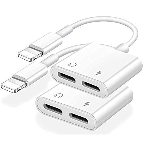 [Apple MFi ] 2PACK iPhone Lightning to 2 Lightning Adapter, Dual Lightning AUX + Charger Adapter Dongle Cable Splitter Compatible with iPhone 12/11/SE/X/XR/XS/8/7/6 Support Call + Charging