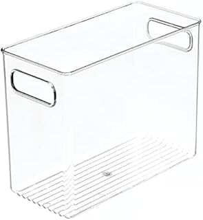 Tall clear plastic food storage container with handles