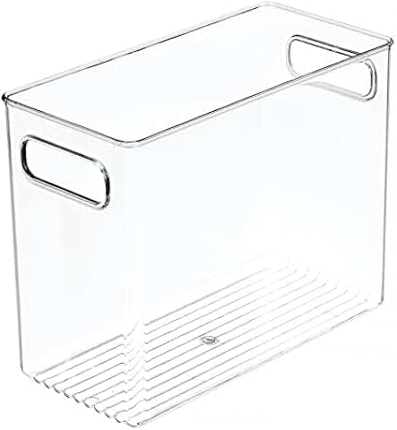 Tall clear plastic food storage container with handles