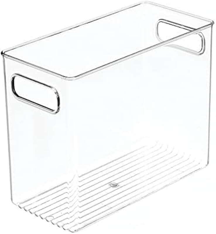 Tall clear plastic food storage container with handles