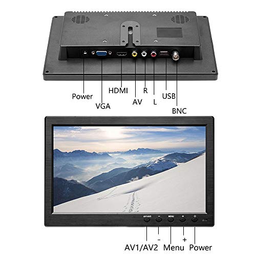 10 Inch Small HDMI Monitor Portable CCTV Monitors 1280x600 with BNC, AVI, VGA, HDMI Input Cable, Remote Control, Built-in Speakers, for PC, CCTV, Security Camera, Raspberry Pi, X-Box