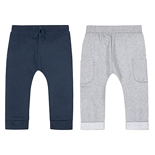 Baby Boys  Super Combed Natural Cotton Pull on Jogger Pants, 2 Pack, Blue Grey, 3 Months