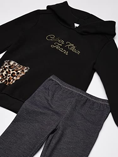 Baby Girls' 2 Pieces Leggings Set, Black/Animal Print/Dark wash Denim, 12M