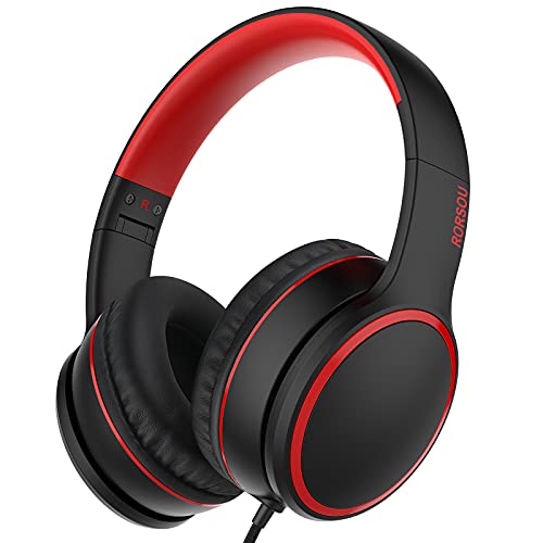 R10 On-Ear Headphones with Microphone, Lightweight Folding Stereo Bass Headphones with 1.5M No-Tangle Cord, Portable Wired Headphones for Smartphone Tablet Computer MP3 / 4 (Black)