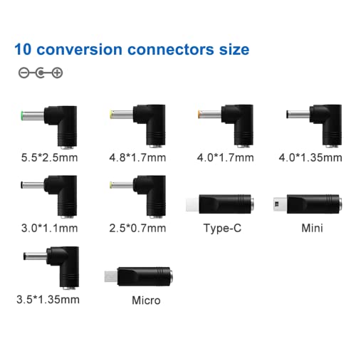 DC 5V USB Power Charging Cord, USB to DC 5.5x2.1mm Cable for Baby Monitor, Min Fan, TV Box, Camera, MP3, LED Pixel Light, Webcam with 10 Connector Tips