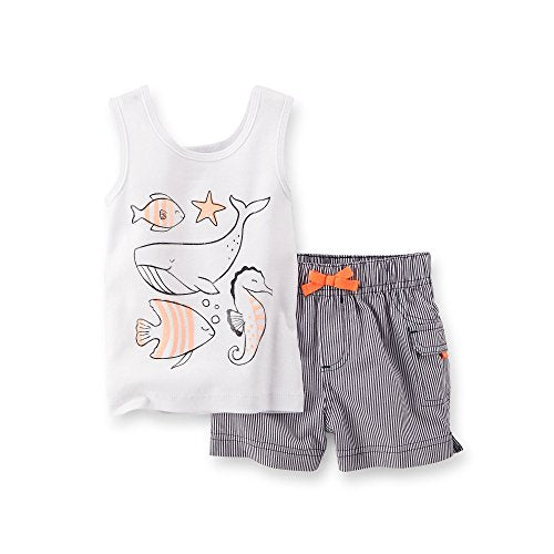 Baby Girls Sea Life Tank & Shorts Set white/navy (3 Months)