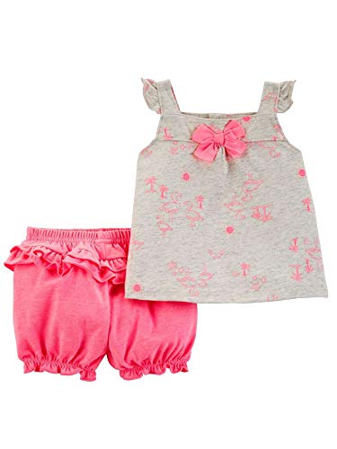 Child of Mine Baby Girls Flamingo Print Tank Top and Shorts Outfit, 2 Piece Set Pink (3/6 Months)