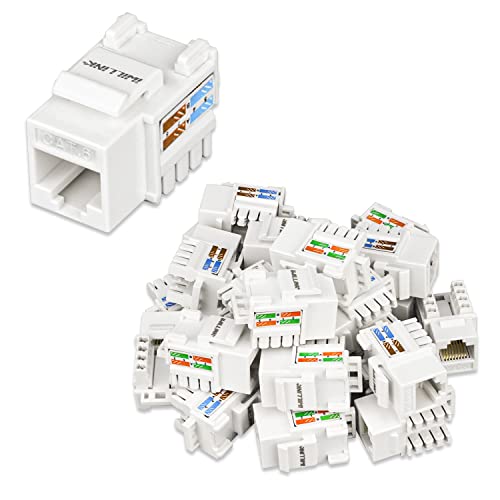 (25 Pack) Cat6 Keystone Jack RJ45 Keystone Jack, UTP Modular Ethernet Jack Insert 90-Degree, Punch Down Keystone Jack Adapter, White