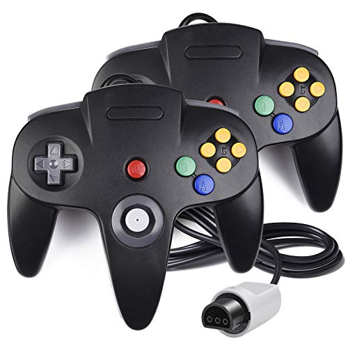 2 Pack N64 Controller, Classic Wired N64 64-bit Game pad Joystick for Ultra 64 Video Game Console N64 System (Black)