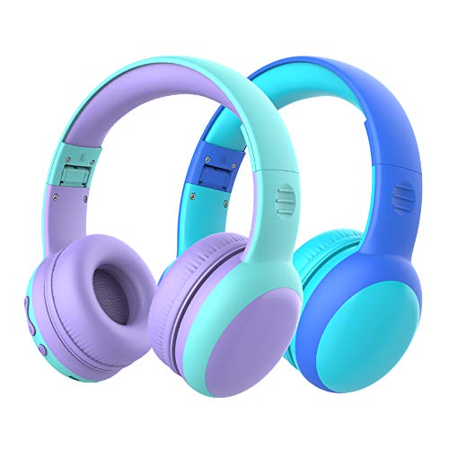 Bluetooth Kids Headphones with Microphone,Children's Wireless Headsets with 85dB Volume Limited Hearing Protection,Stereo Over-Ear Headphones for Boys and Girls (Purple+Blue)