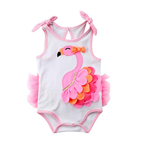Baby Girls Flamingo Romper Adjustable Shoulder Strap Bodysuit Outfit Clothes (3-6 Months, A)