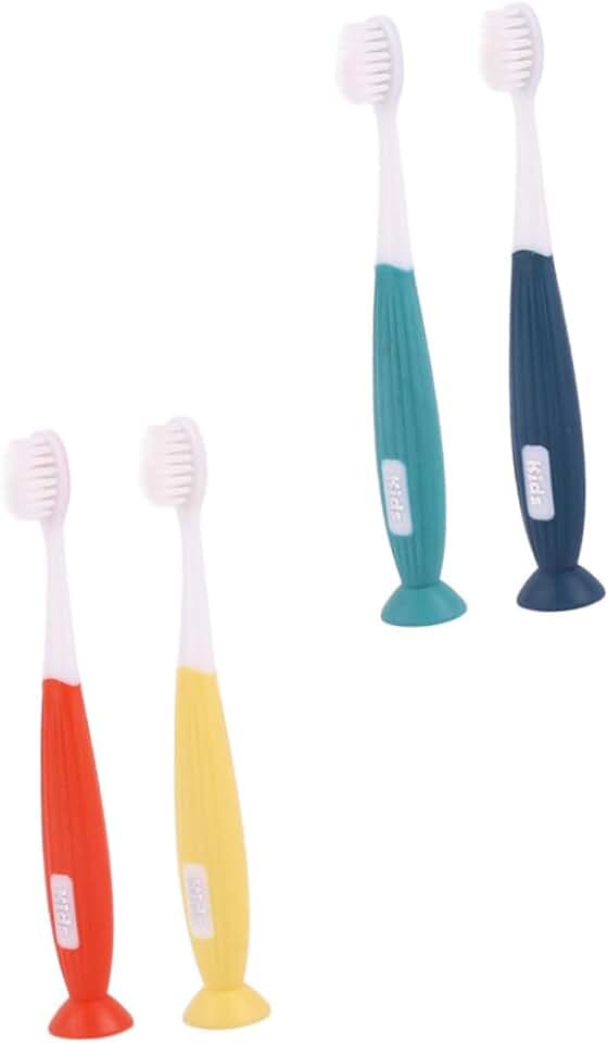 Set of four soft-bristle toothbrushes with cartoon designs
