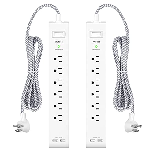 2 Pack Power Strips with 12FT Extension Cords and Surge Protection