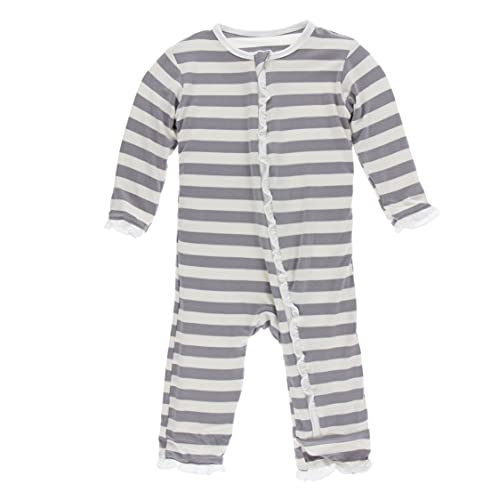 Essentials Print Classic Ruffle Coverall with Zipper, Soft Bamboo Viscose Sleepwear, Back Flap One-Piece Baby Clothes (  Contrast Stripe - 0-3 Months)