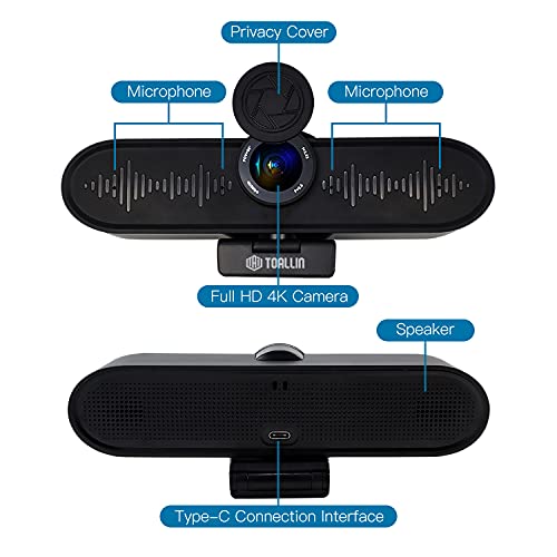 4K UHD Conference Room Webcam with 4 Microphones and Dual Speakers, All-in-One Video Conferencing Webcam with Privacy Cover, USB Conference Webcam for Small Meeting Rooms