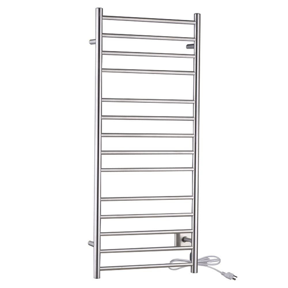 Elgon 14-Bar Stainless Steel Wall Mounted Towel Warmer Rack in Brushed Nickel  160W Quick Warming ETL Tower Heater Rail  Hardwired Plug-in Towel Dryer  TW-WM105BN