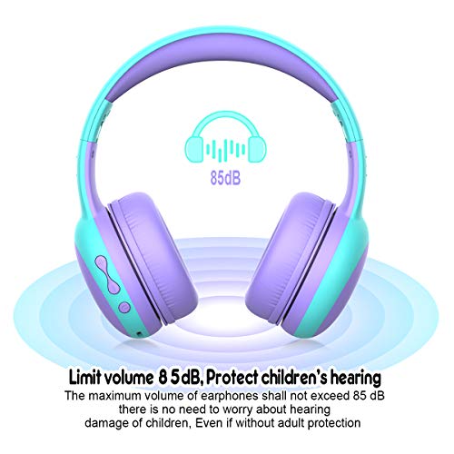 Bluetooth Kids Headphones with Microphone,Children's Wireless Headsets with 85dB Volume Limited Hearing Protection,Stereo Over-Ear Headphones for Boys and Girls (Purple)