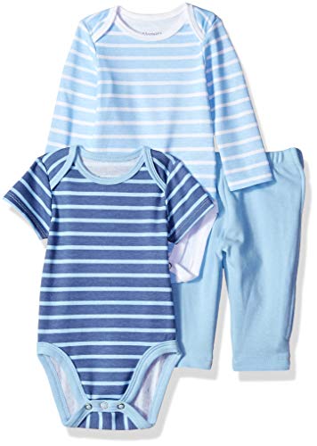 Ultimate Baby Zippin Pants with Short and Long Sleeve Bodysuit Set, Blue Stripe, 0-6 Months