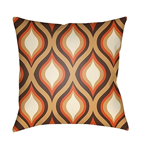 MD039-1818 Moderne Pillow Cover, 18" x 18", White, Dark Brown, Mustard, Bright Orange