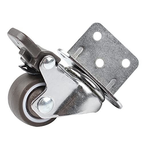 1'' Swivel Plate Caster Wheels with Brake L-Bracket Side Mount TPR Rubber Small Furniture Replacement Silent Mute Locking Casters for Furniture Legs Set of 4