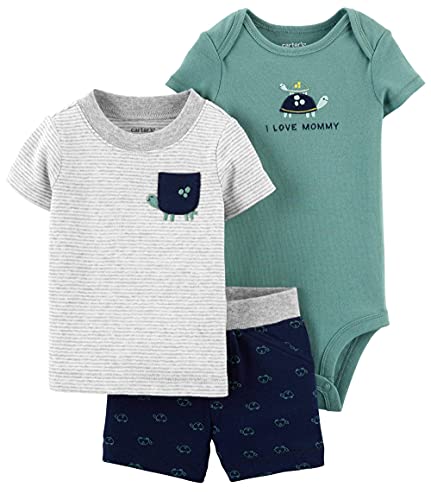 Carter s 3-Piece Giraffe Little Short Set  Turtle Grey Green, 3 Months