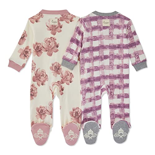 Girls' Sleep and Play Pajamas, 100%  Cotton One-Piece Romper Jumpsuit Zip Front PJs, Happily Ever Floral, 3 Months