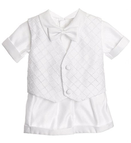 Baby Toddler Boys Christening Short Sleeve Set 0-3mos White