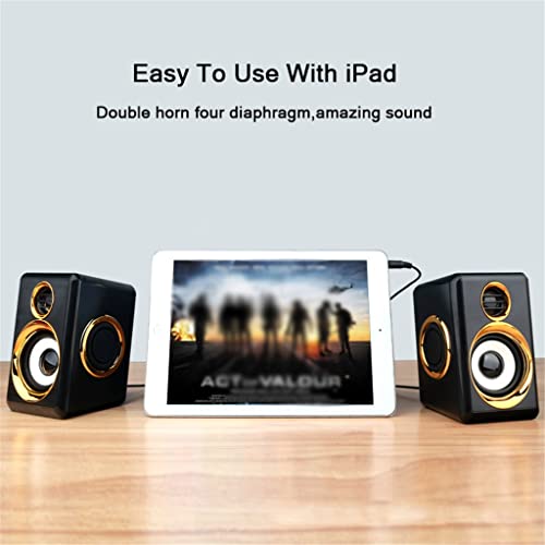 1 Pair USB+AUX Wired Computer Speakers Bass Reinforcement 4 Diaphragm for Laptop Desktop 8W High Power Loudspeaker (Color : Gold)