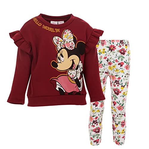 Minnie Mouse Baby Girls Fleece Pullover Sweatshirt Legging Set Maroon 18 Months