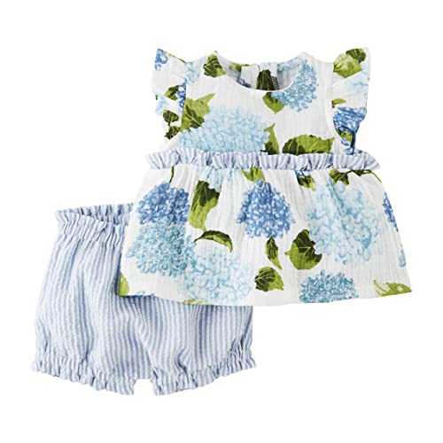 baby girls  Pinafore Set, Blue Hydrangea, 3-6 Months US