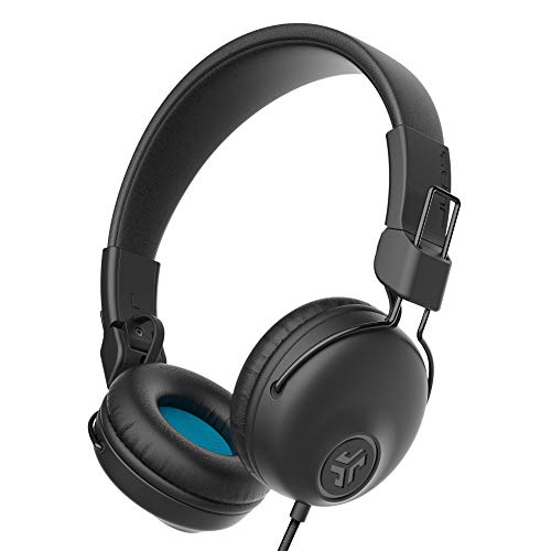 Studio on-ear wired headphones with tangle-free cord and plush faux leather cushions