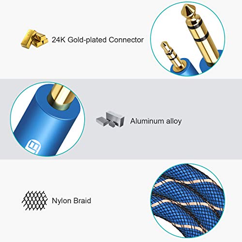 1/8 Inch to 1/4 Inch TRS 6.35mm to 3.5mm Male to Male Stereo Cable Nylon Braid Compatible for Amplifiers, Guitar, Keyboard Piano, Home Theater, Mixing Console, Headphones(3.3Ft/1M)