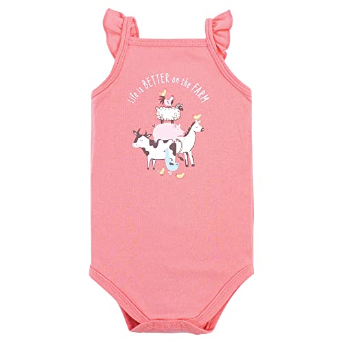 Uni   Cotton Sleeveless Bodysuits Girl Farm Animals, 0-3 Months
