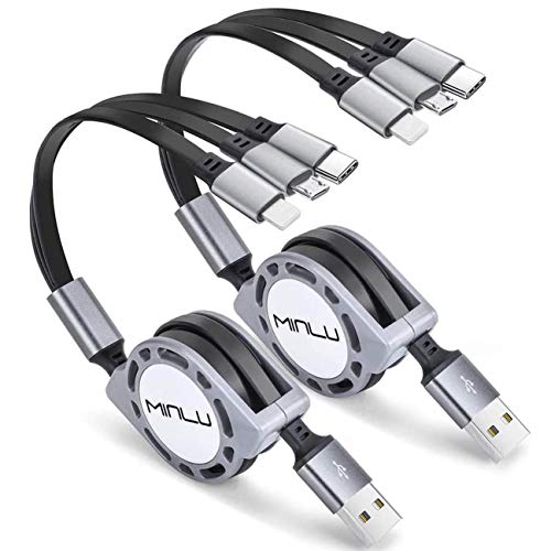 Multi Charging Cable 3A 2-Pack, 4ft, 3-in-1 Retractable USB Charger Cord