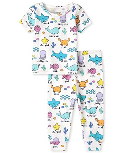 Uni  Baby and Toddler Short Sleeve Top and Pants Snug Fit 100% Cotton 2 Piece Pajama Sets, SEA Creature, 3-6 Months