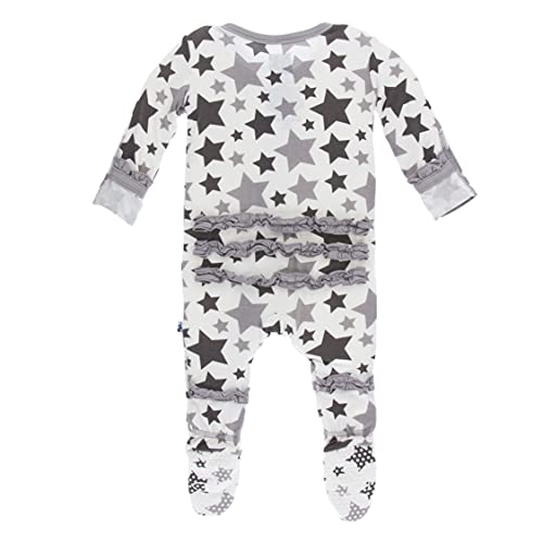 Essentials Print Classic Ruffle Footie with Zipper, Soft Bamboo Viscose Sleepwear, One-Piece Baby Clothes ( /Rain Stars - 0-3 Months)