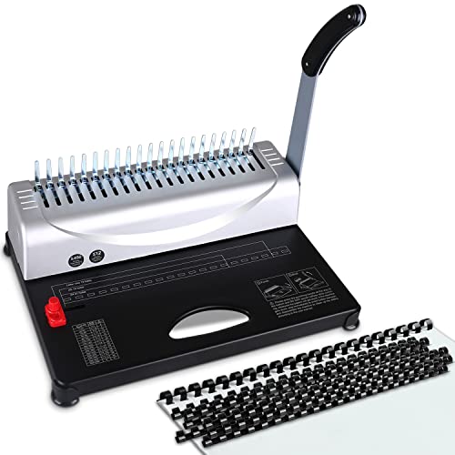 Comb Binding Machine, 21-Hole, 450 Sheet, Paper Punch Binder with Starter Kit 100 PCS 3/8'' PVC Comb Bindings, Comb Binding Machine for Letter Size / A4 / A5