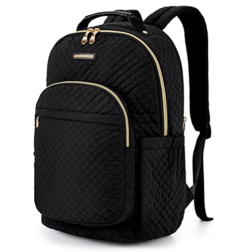 Laptop Backpack for Women Laptop Backpacks for 15.6 Notebook Casual Computer Bag Stylish Stitch Pattern Daypack for Work Travel Business College Large Black