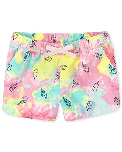 Baby and Toddler Girls Twill Fashion Shorts, ICE Cream TIE DYE, 12-18 Months